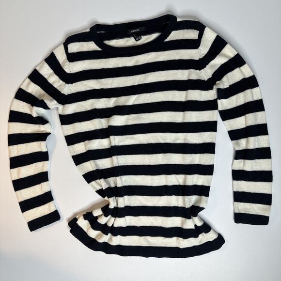 Forever 21 Women Sweater sz M Black White Stripe Pullover Long Sleeve Tight Knit - Picture 1 of 6